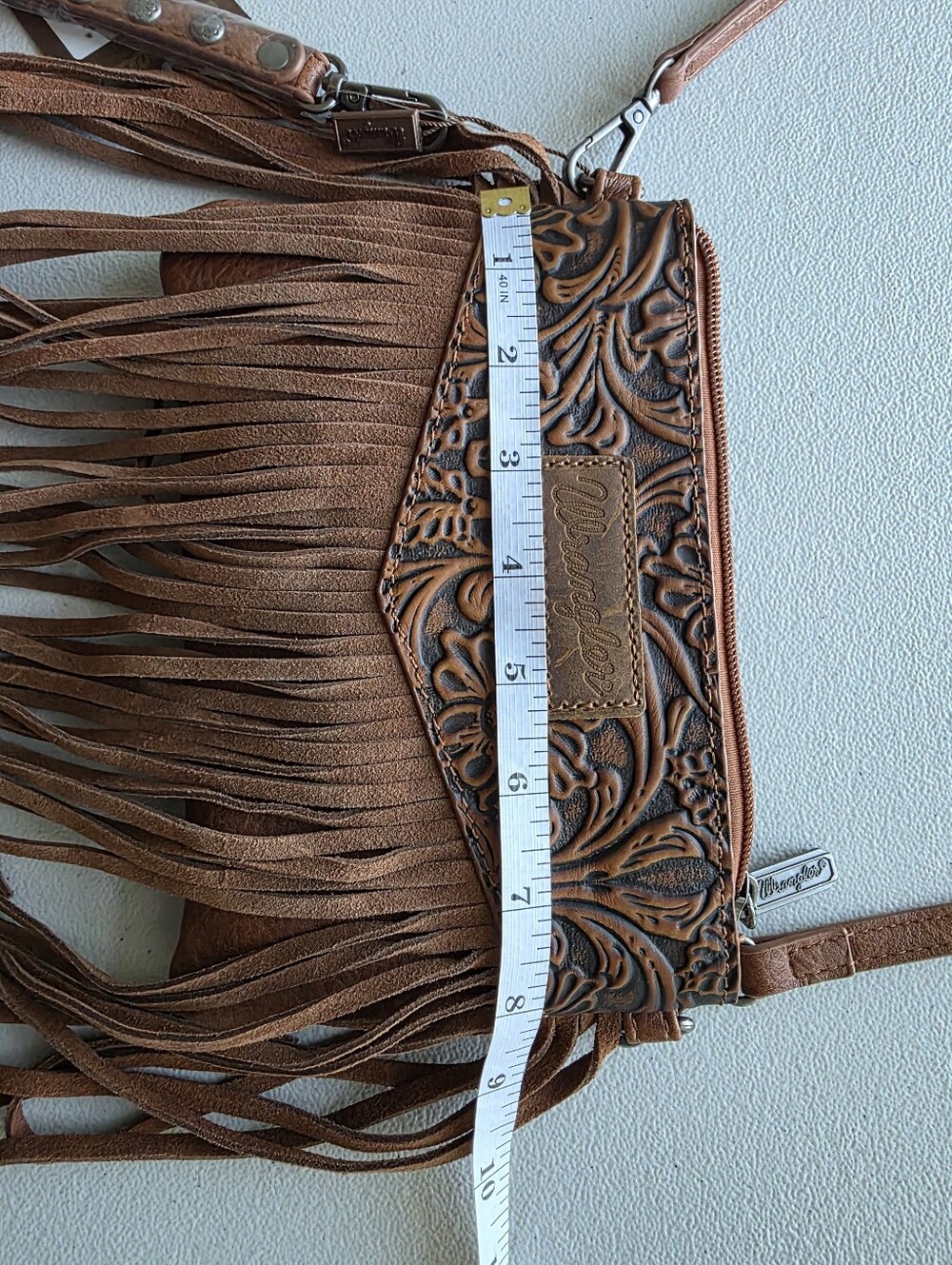 NWT Wrangler Western Tooled Leather Fringe Crossbody Bag Festival Boho Cowgirl - Picture 9 of 11